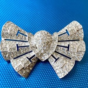 Camber Art Deco style pave rhinestone bow sterling silver pin brooch